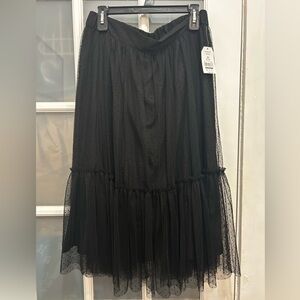 Time and Tru Black Midi Skirt With Swiss Dot Mesh Overlay Size Medium